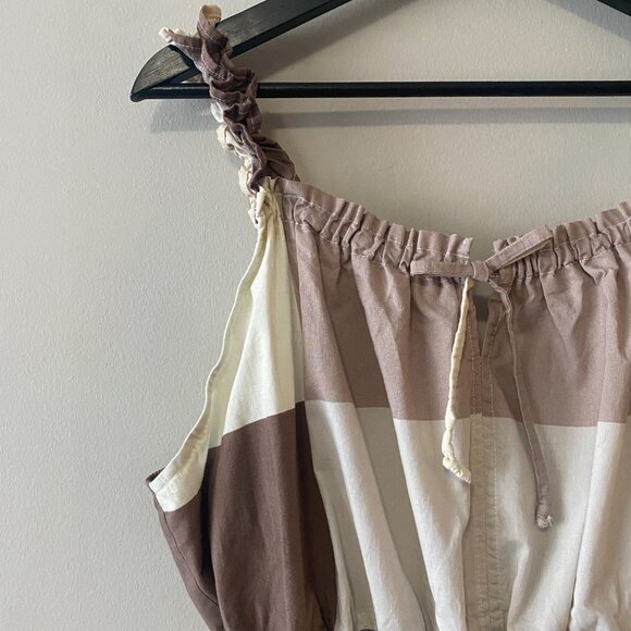 Handmade Plus Size Cotton Neutrals Brown Beige Patchwork Elastic Straps Dress - Picture 3 of 9